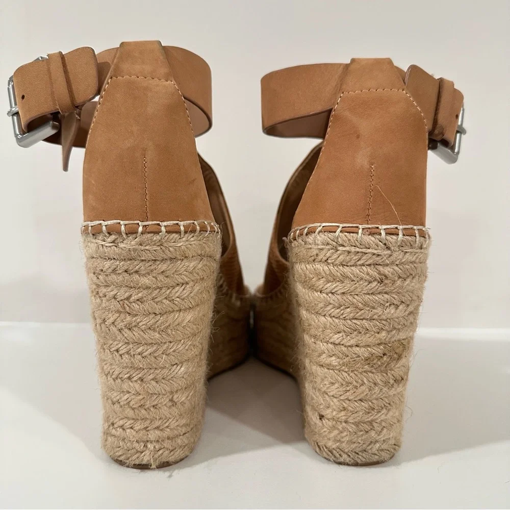 Marc Fisher Annie Perforated Wedge Platform Espadrille Blush Suede Size 8